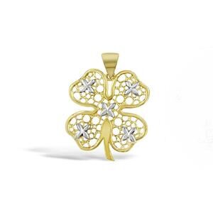 Four Leaf Clover Pendant 14K Yellow White Gold Lucky Charm
